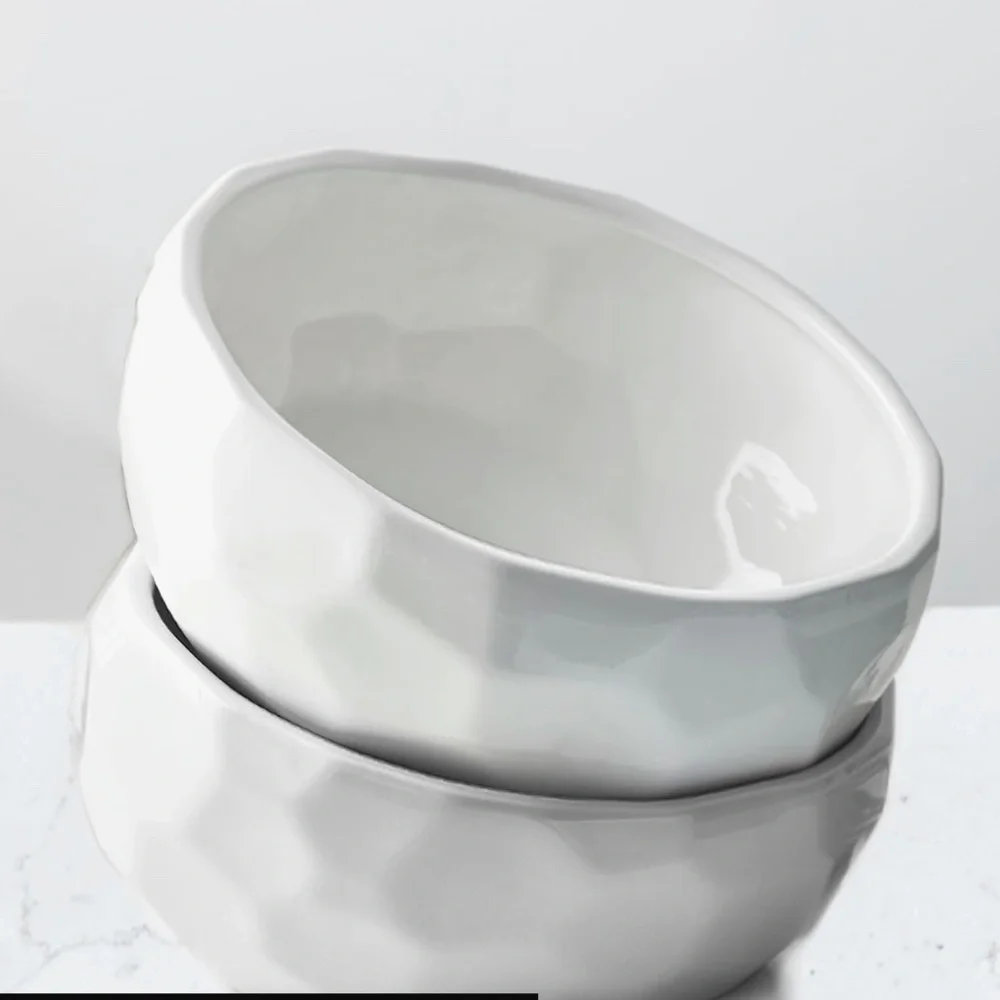 Ceramic Dog- White Food Bowl and Water Bowl Set for Brachycephalic Dogs